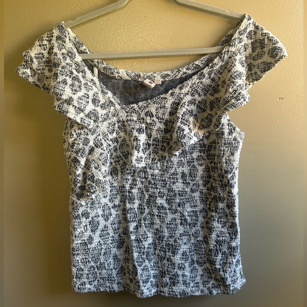 Anthropologie Cheetah Leopard Animal Print Ruffle Top business Tweed office work